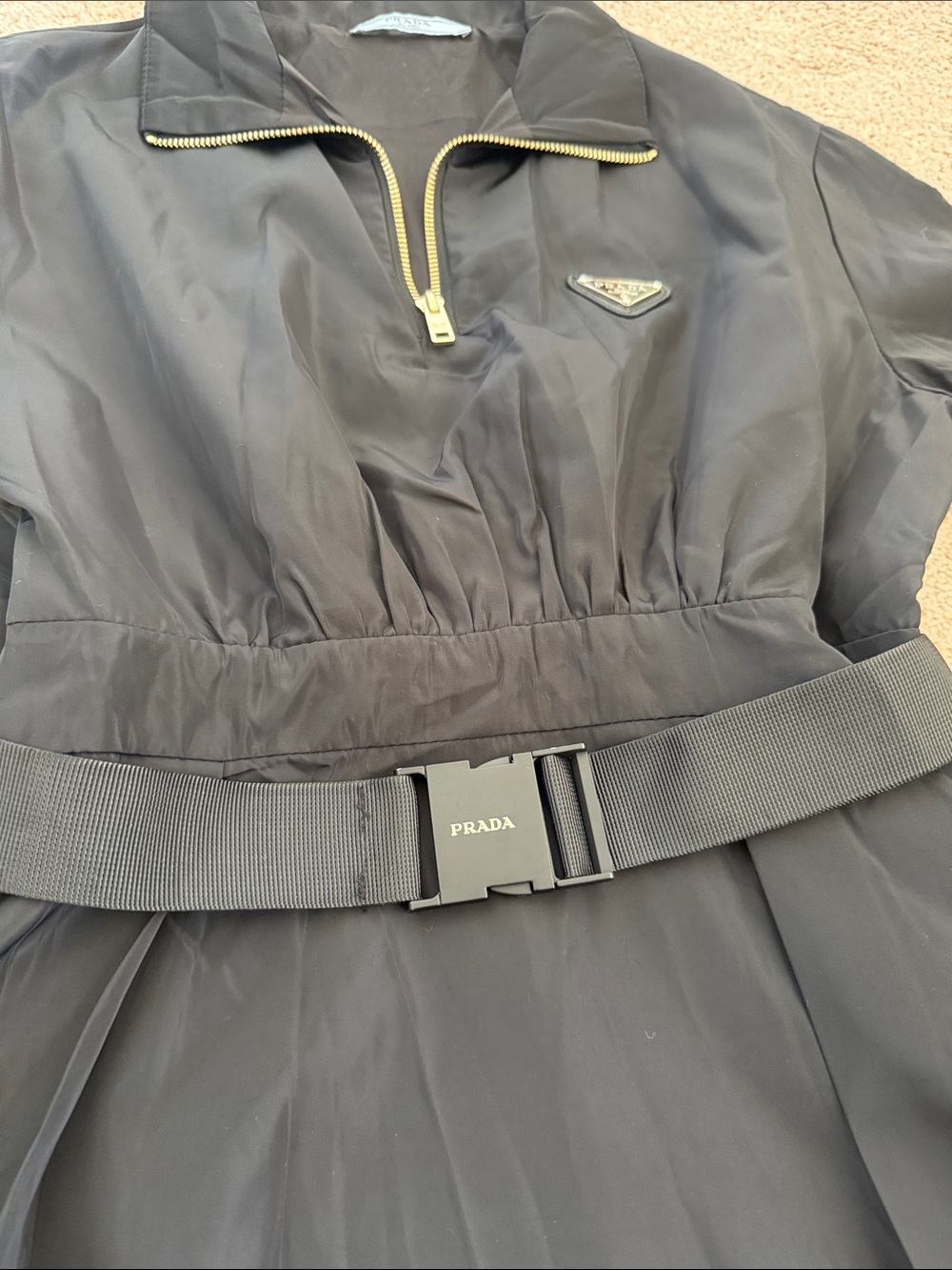 Prada Black Short-Sleeve Polo Zip Dress with Belt - Picture 5 of 11
